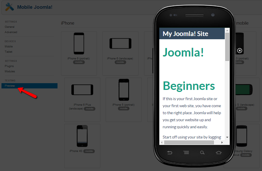 Mobile Joomla! Pro preview